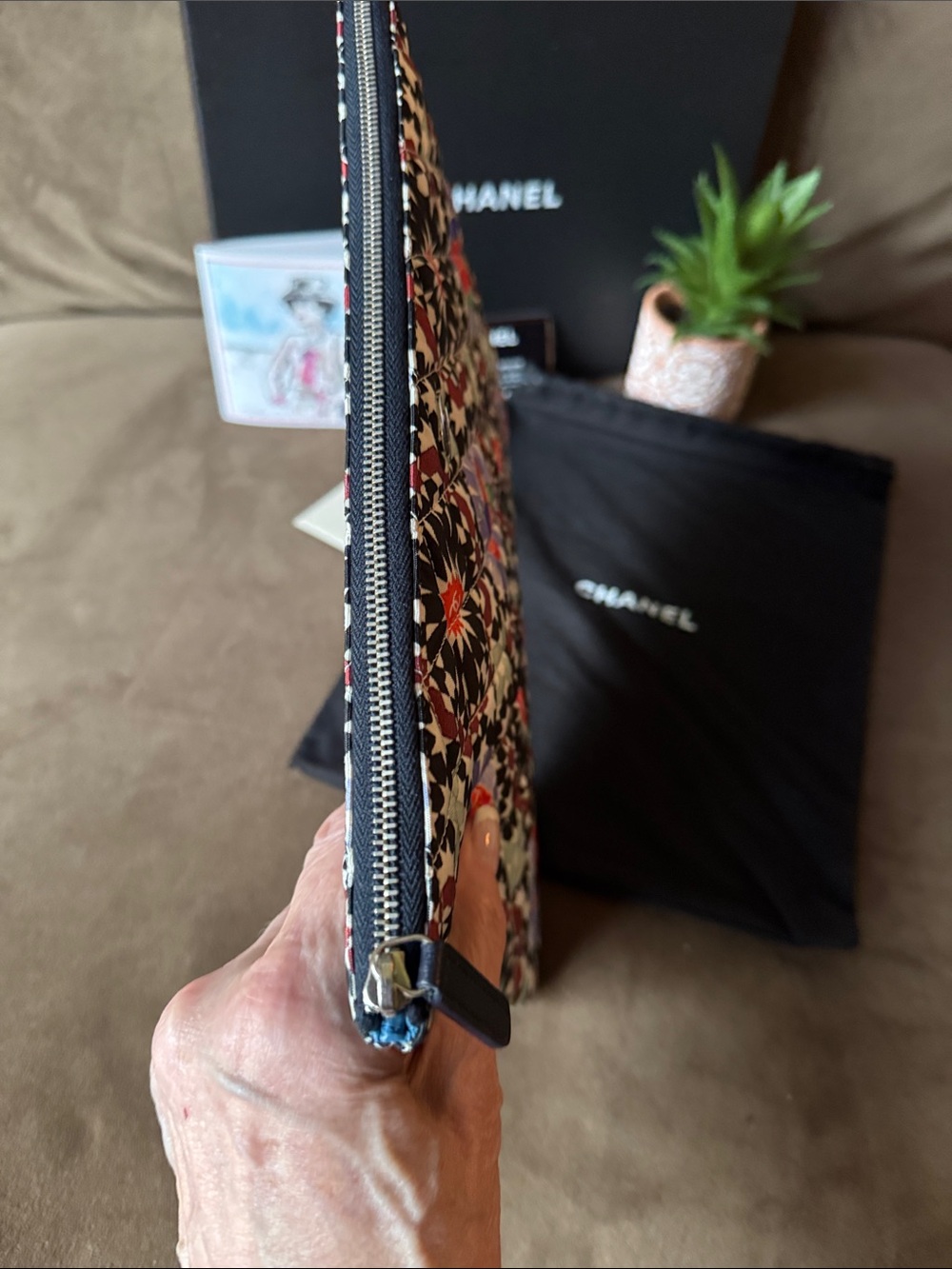 CHANEL Multicolor Floral Mosaic Zip Pouch With COA Dust Bag and Box Like New - Picture 6 of 12
